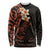 New Zealand Tuatara Plumeria Long Sleeve Shirt Maori Orange Koru Tribal Tattoo