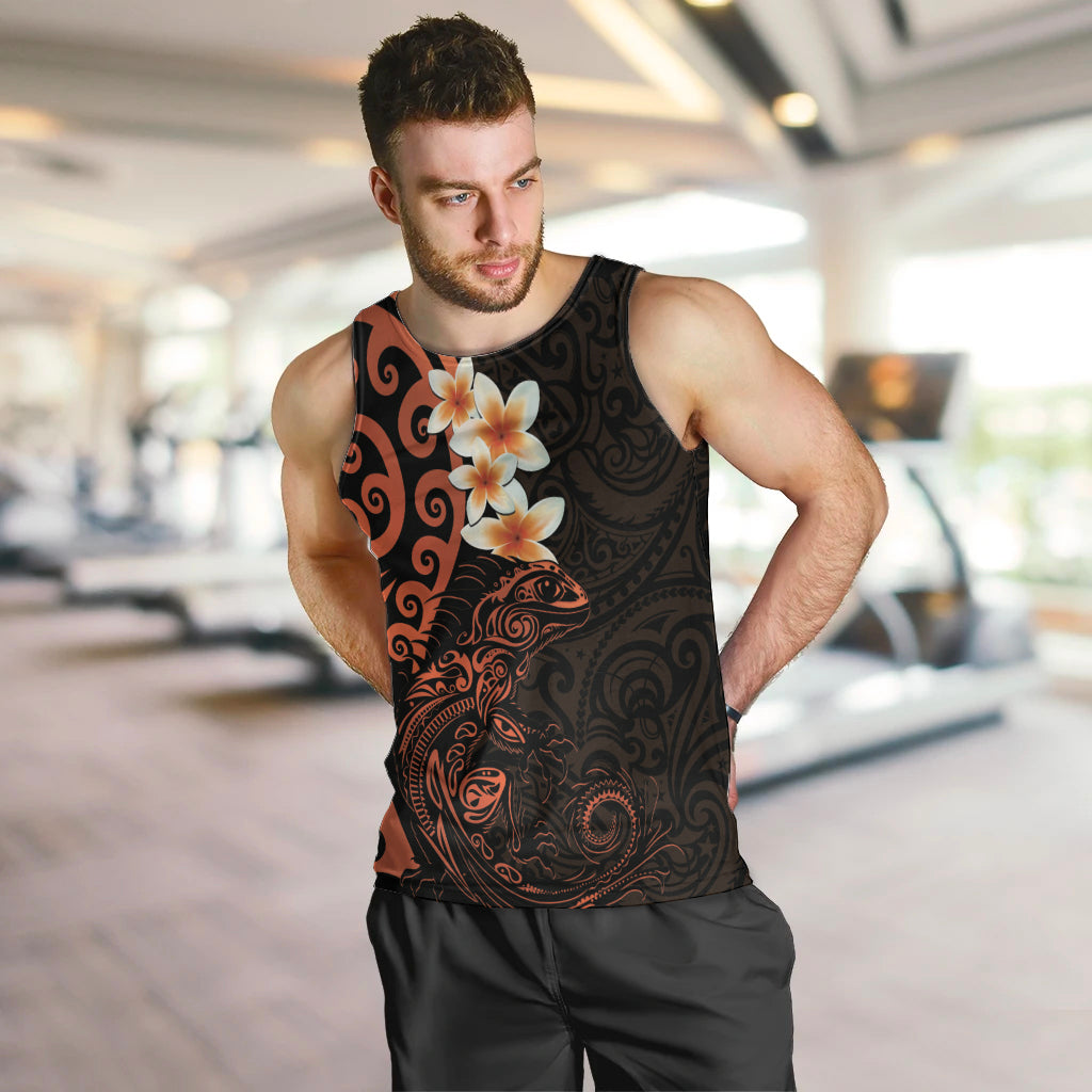 New Zealand Tuatara Plumeria Men Tank Top Maori Orange Koru Tribal Tattoo