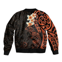 New Zealand Tuatara Plumeria Sleeve Zip Bomber Jacket Maori Orange Koru Tribal Tattoo LT01 - Polynesian Pride