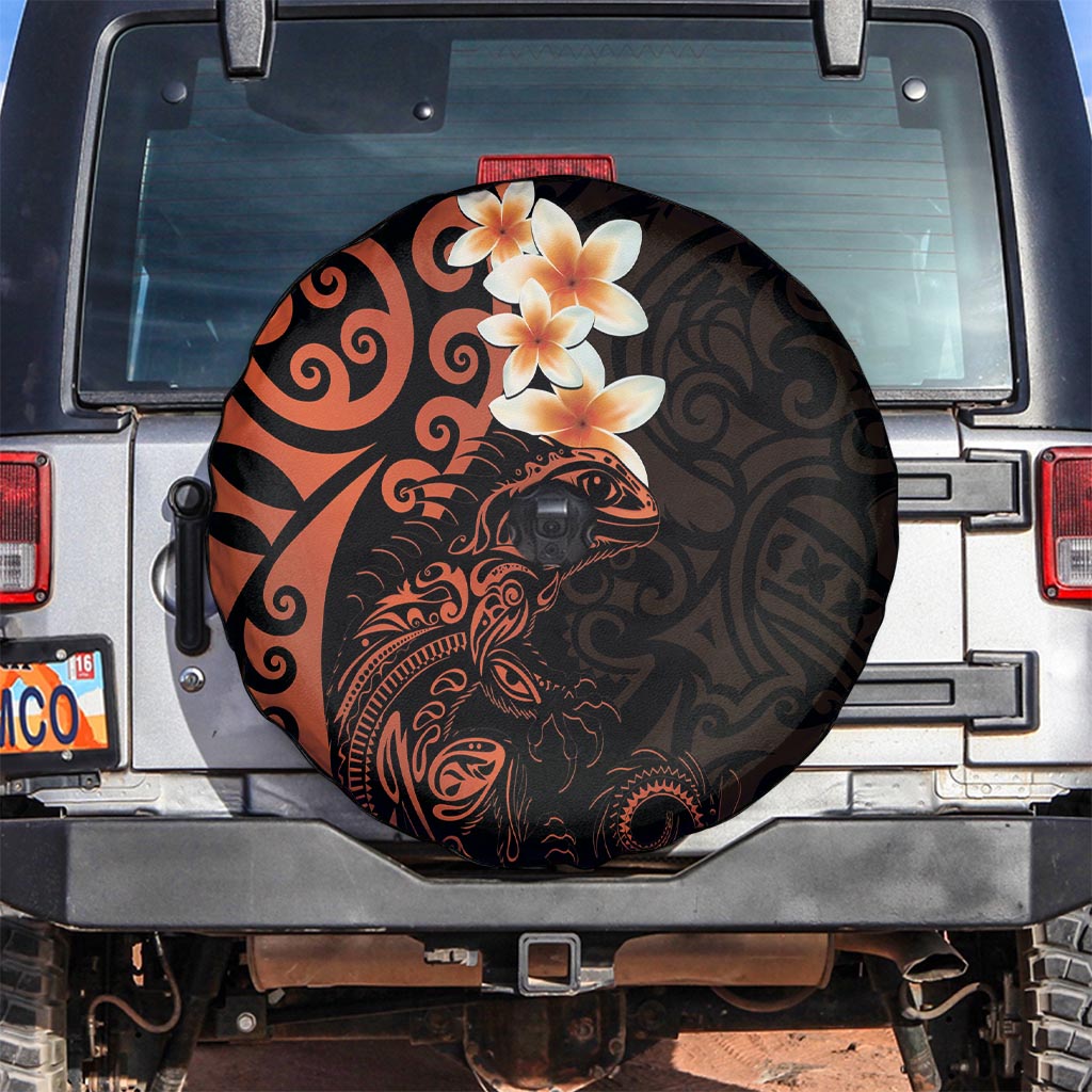 New Zealand Tuatara Plumeria Spare Tire Cover Maori Orange Koru Tribal Tattoo