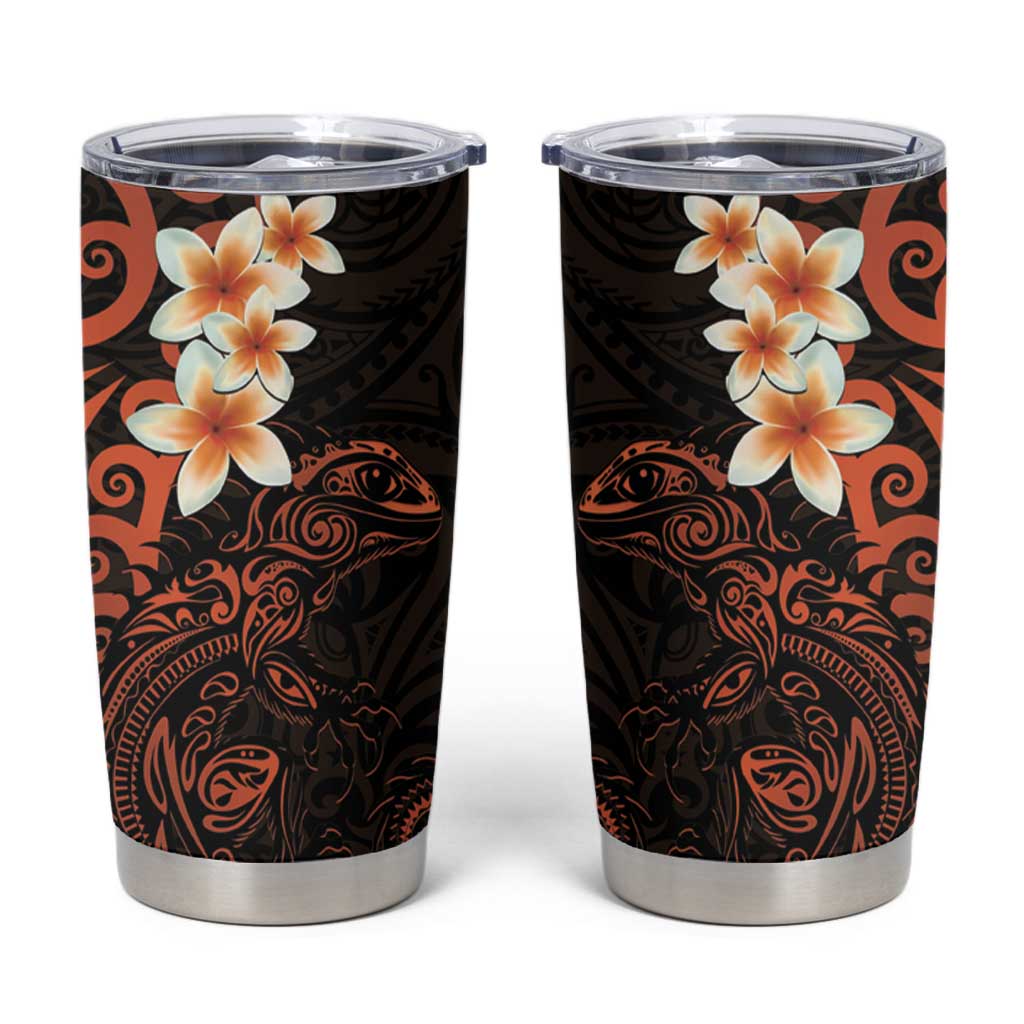 New Zealand Tuatara Plumeria Tumbler Cup Maori Orange Koru Tribal Tattoo LT01 Orange - Polynesian Pride