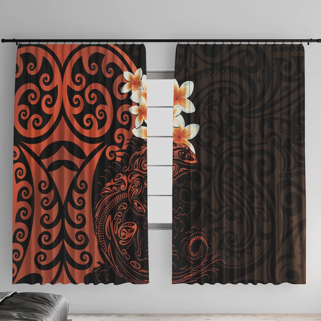 New Zealand Tuatara Plumeria Window Curtain Maori Orange Koru Tribal Tattoo