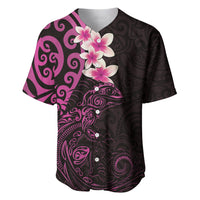 New Zealand Tuatara Plumeria Baseball Jersey Maori Pink Koru Tribal Tattoo