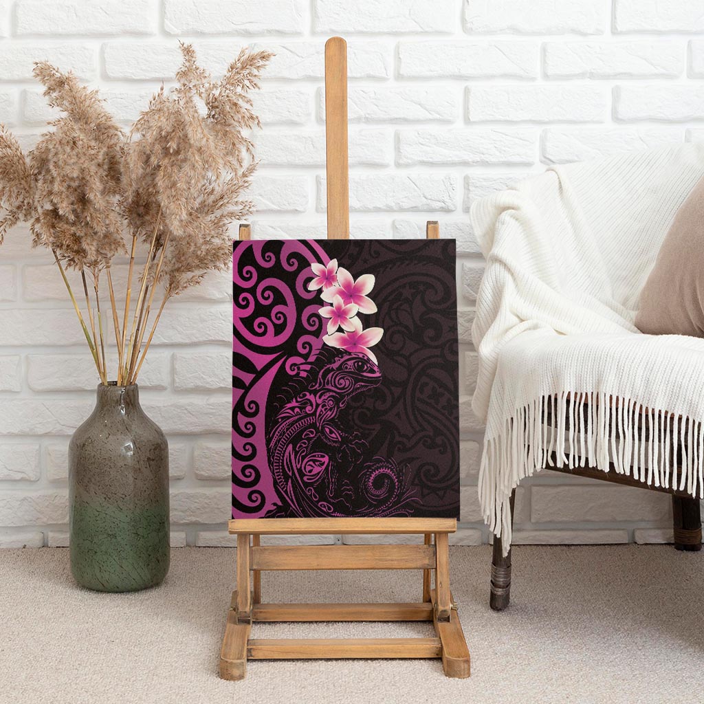 New Zealand Tuatara Plumeria Canvas Wall Art Maori Pink Koru Tribal Tattoo
