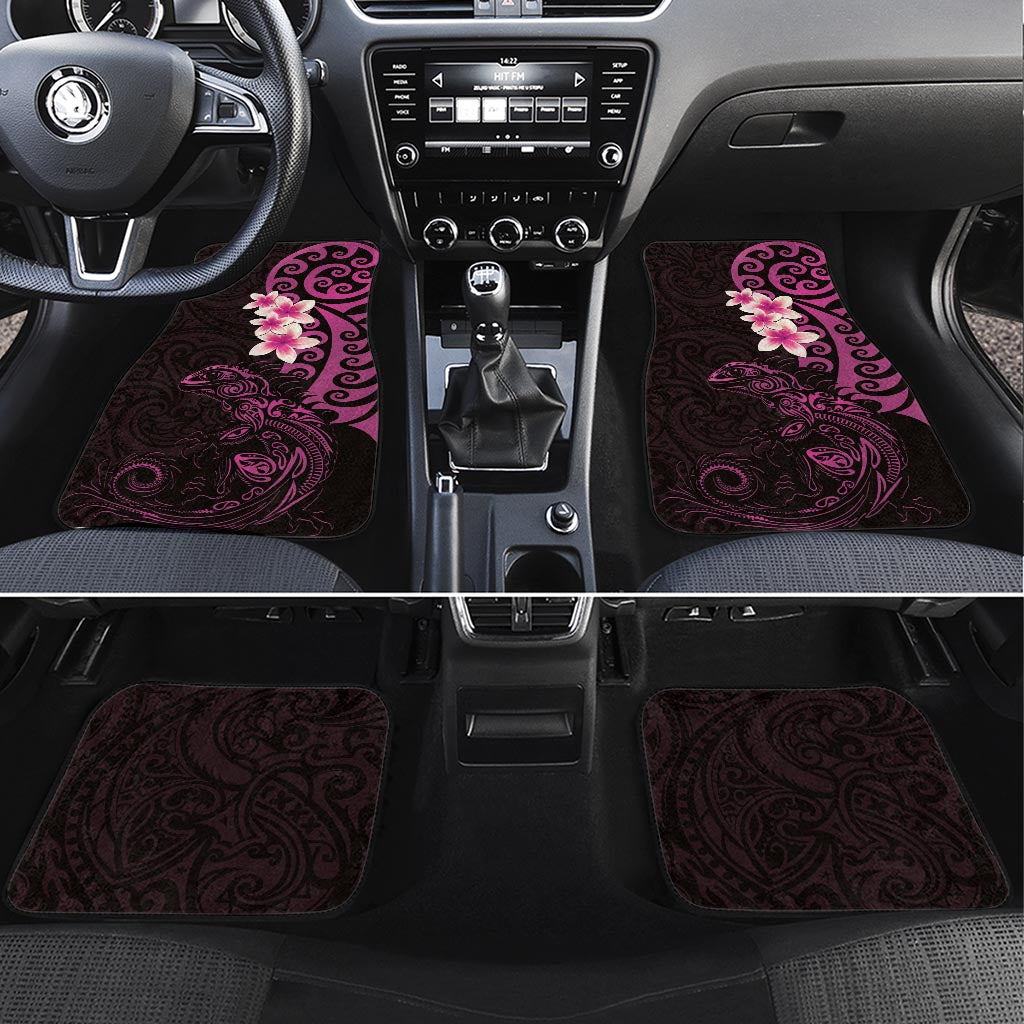 New Zealand Tuatara Plumeria Car Mats Maori Pink Koru Tribal Tattoo LT01 Set 4pcs Pink - Polynesian Pride