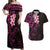 New Zealand Tuatara Plumeria Couples Matching Off Shoulder Maxi Dress and Hawaiian Shirt Maori Pink Koru Tribal Tattoo