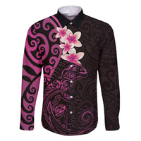 New Zealand Tuatara Plumeria Family Matching Mermaid Dress and Hawaiian Shirt Maori Pink Koru Tribal Tattoo