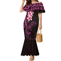 New Zealand Tuatara Plumeria Family Matching Mermaid Dress and Hawaiian Shirt Maori Pink Koru Tribal Tattoo