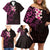 New Zealand Tuatara Plumeria Family Matching Off Shoulder Short Dress and Hawaiian Shirt Maori Pink Koru Tribal Tattoo