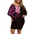 New Zealand Tuatara Plumeria Family Matching Off Shoulder Short Dress and Hawaiian Shirt Maori Pink Koru Tribal Tattoo