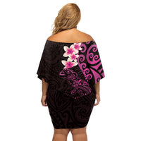 New Zealand Tuatara Plumeria Family Matching Off Shoulder Short Dress and Hawaiian Shirt Maori Pink Koru Tribal Tattoo