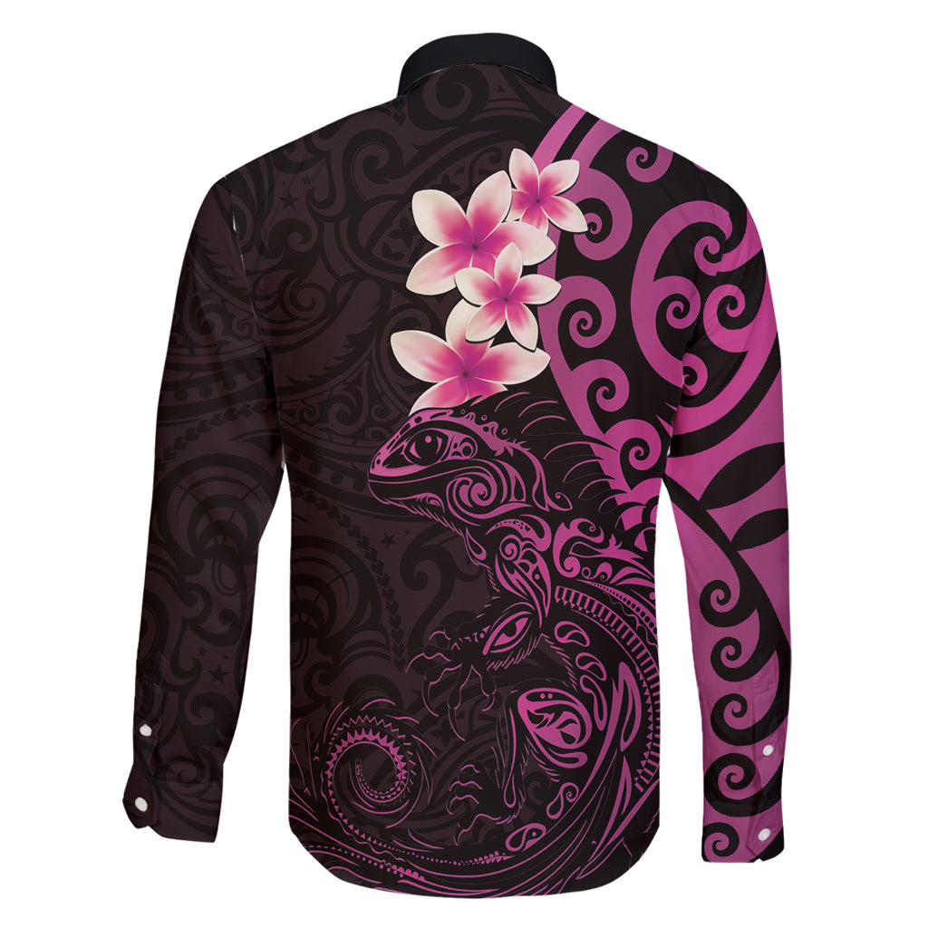 New Zealand Tuatara Plumeria Family Matching Summer Maxi Dress and Hawaiian Shirt Maori Pink Koru Tribal Tattoo
