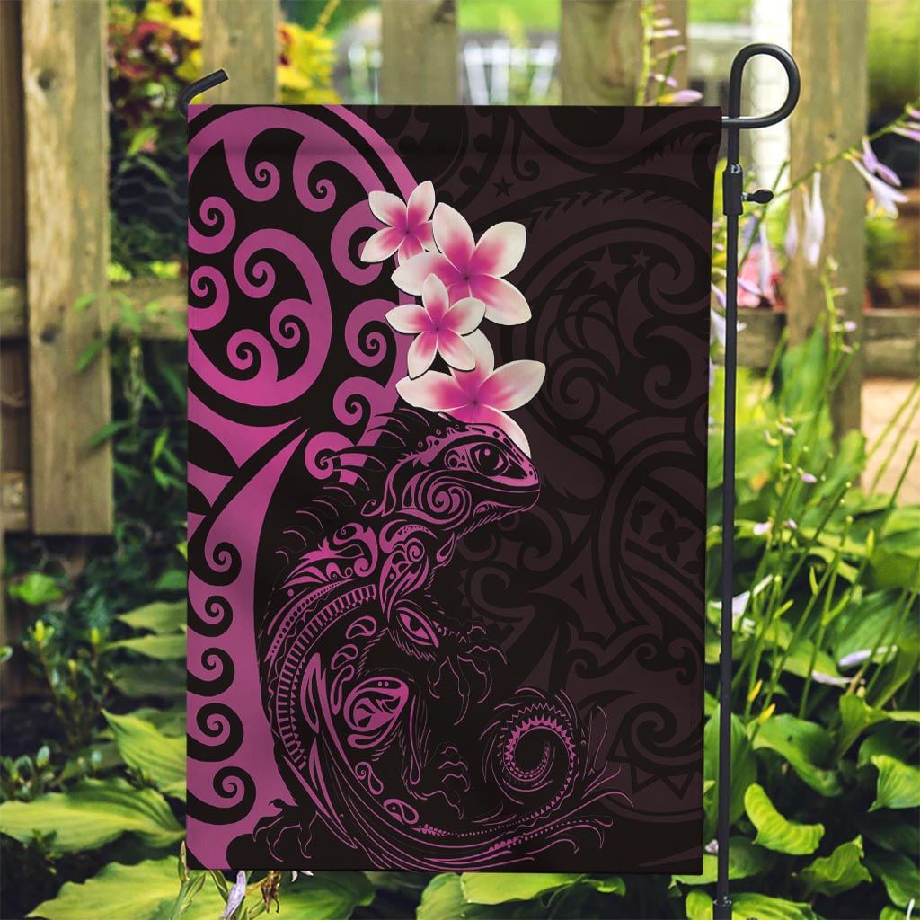 New Zealand Tuatara Plumeria Garden Flag Maori Pink Koru Tribal Tattoo