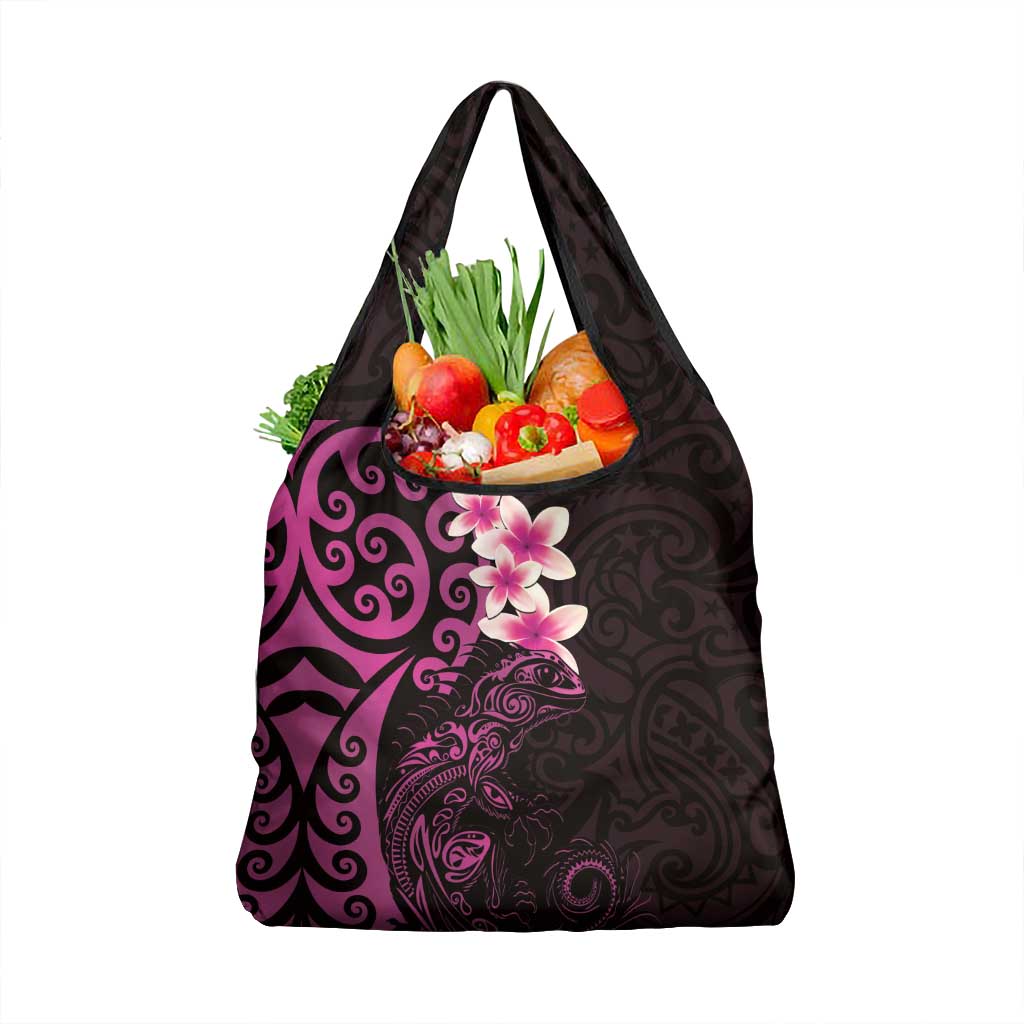 New Zealand Tuatara Plumeria Grocery Bag Maori Pink Koru Tribal Tattoo LT01 1-pack One Size Pink - Polynesian Pride