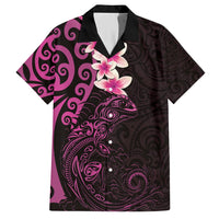 New Zealand Tuatara Plumeria Hawaiian Shirt Maori Pink Koru Tribal Tattoo