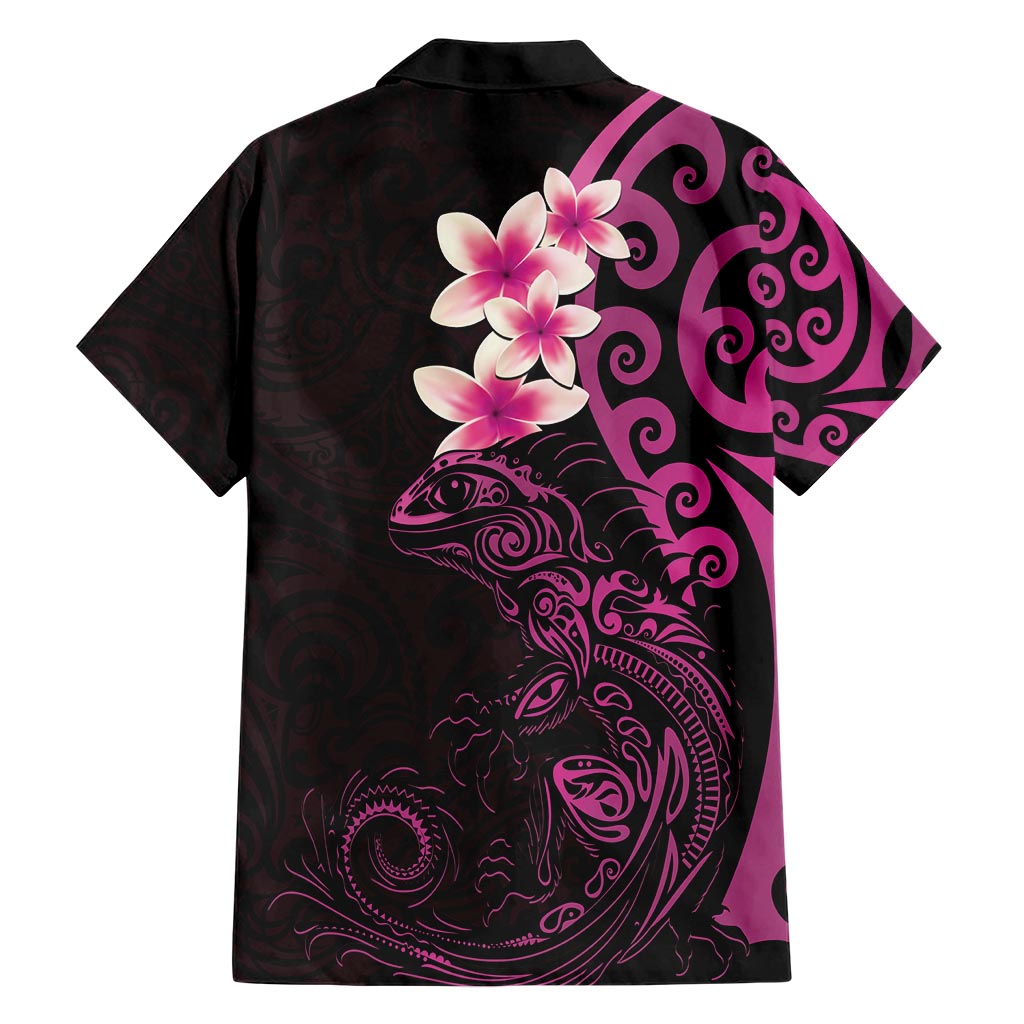 New Zealand Tuatara Plumeria Hawaiian Shirt Maori Pink Koru Tribal Tattoo