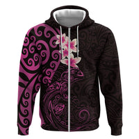 New Zealand Tuatara Plumeria Hoodie Maori Pink Koru Tribal Tattoo