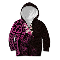 New Zealand Tuatara Plumeria Kid Hoodie Maori Pink Koru Tribal Tattoo