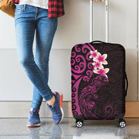 New Zealand Tuatara Plumeria Luggage Cover Maori Pink Koru Tribal Tattoo