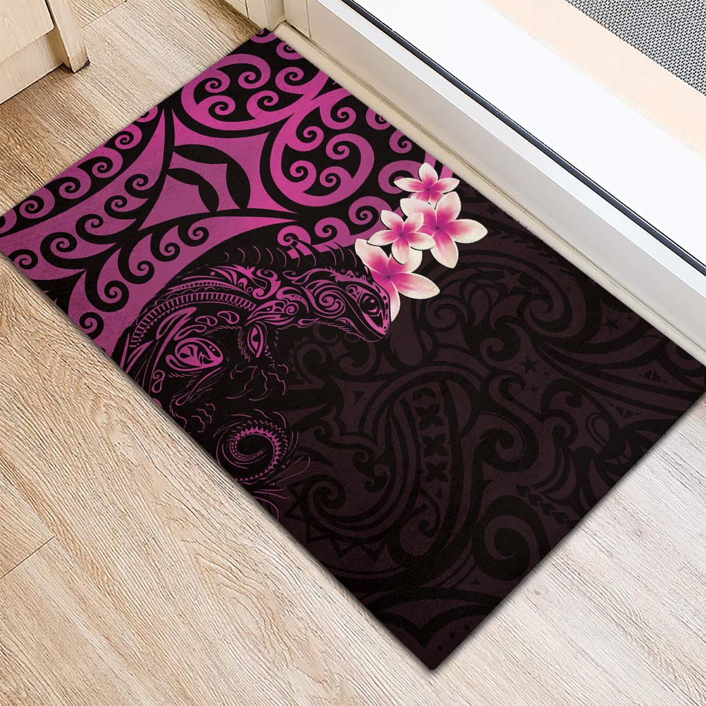 New Zealand Tuatara Plumeria Rubber Doormat Maori Pink Koru Tribal Tattoo