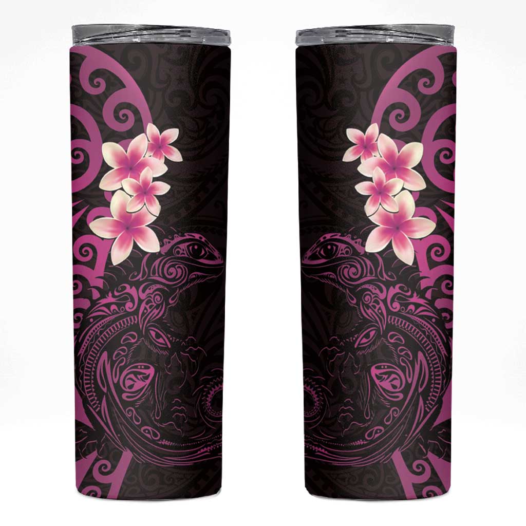 New Zealand Tuatara Plumeria Skinny Tumbler Maori Pink Koru Tribal Tattoo