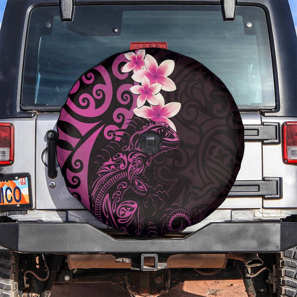 New Zealand Tuatara Plumeria Spare Tire Cover Maori Pink Koru Tribal Tattoo LT01 Pink - Polynesian Pride
