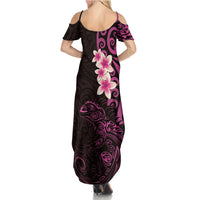 New Zealand Tuatara Plumeria Summer Maxi Dress Maori Pink Koru Tribal Tattoo