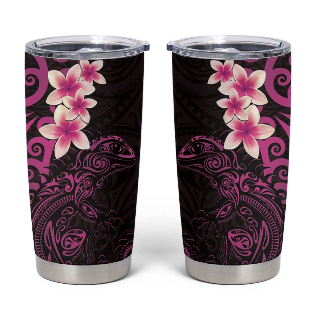 New Zealand Tuatara Plumeria Tumbler Cup Maori Pink Koru Tribal Tattoo