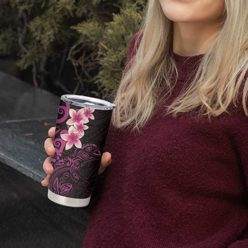 New Zealand Tuatara Plumeria Tumbler Cup Maori Pink Koru Tribal Tattoo
