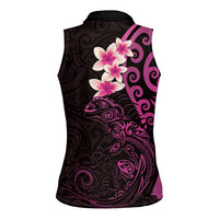 New Zealand Tuatara Plumeria Women Sleeveless Polo Shirt Maori Pink Koru Tribal Tattoo