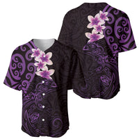 New Zealand Tuatara Plumeria Baseball Jersey Maori Purple Koru Tribal Tattoo
