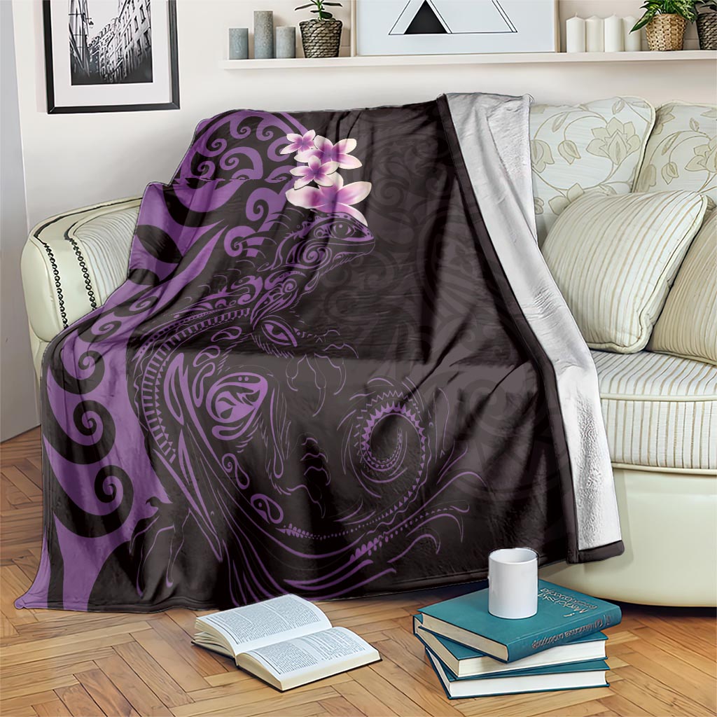 New Zealand Tuatara Plumeria Blanket Maori Purple Koru Tribal Tattoo