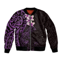 New Zealand Tuatara Plumeria Bomber Jacket Maori Purple Koru Tribal Tattoo LT01 Unisex Purple - Polynesian Pride