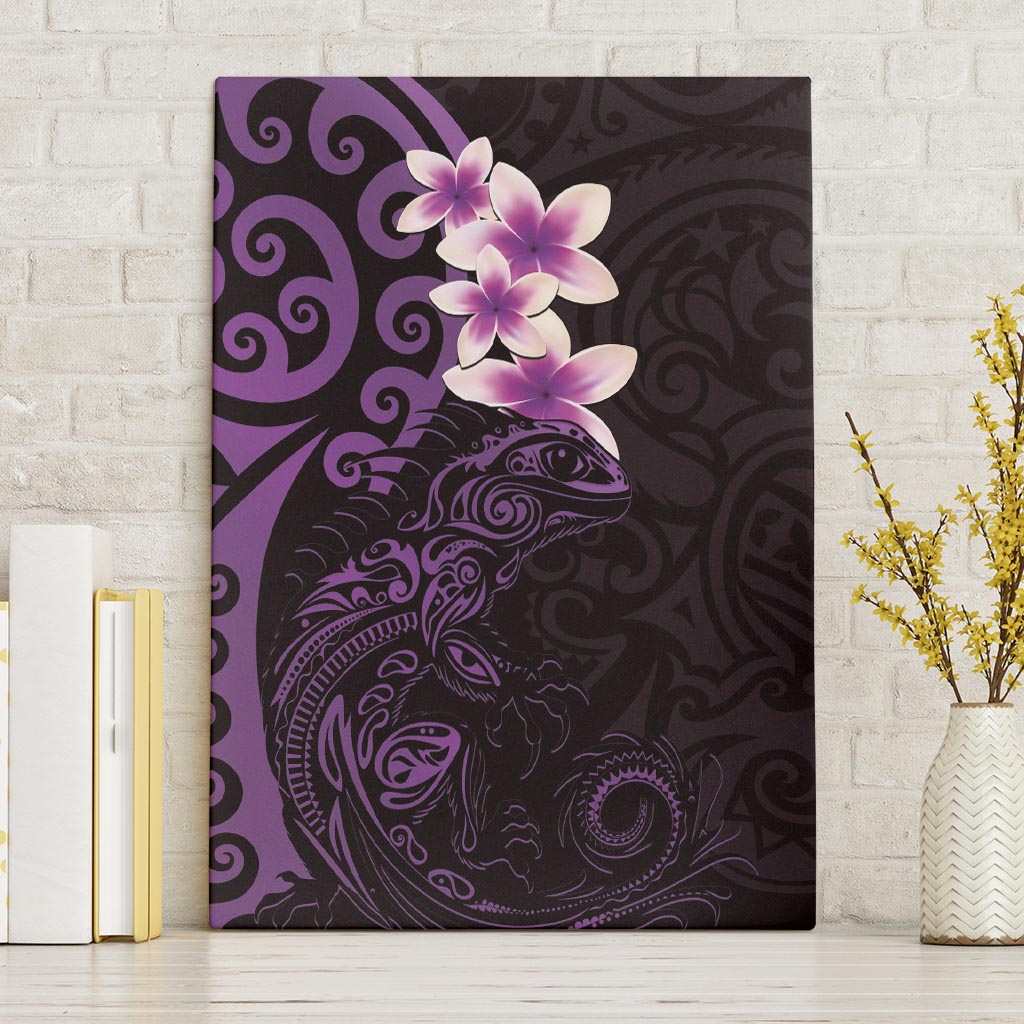 New Zealand Tuatara Plumeria Canvas Wall Art Maori Purple Koru Tribal Tattoo