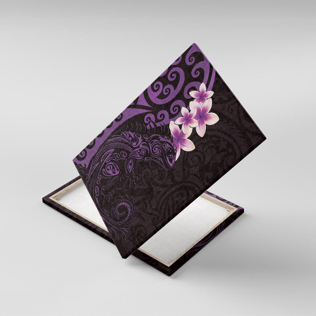 New Zealand Tuatara Plumeria Canvas Wall Art Maori Purple Koru Tribal Tattoo