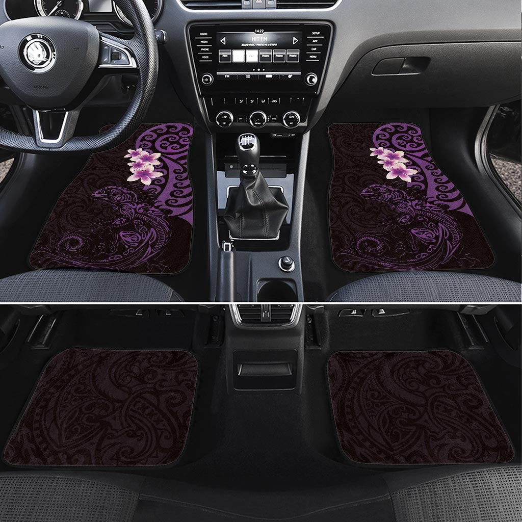 New Zealand Tuatara Plumeria Car Mats Maori Purple Koru Tribal Tattoo LT01 Set 4pcs Purple - Polynesian Pride