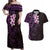 New Zealand Tuatara Plumeria Couples Matching Off Shoulder Maxi Dress and Hawaiian Shirt Maori Purple Koru Tribal Tattoo