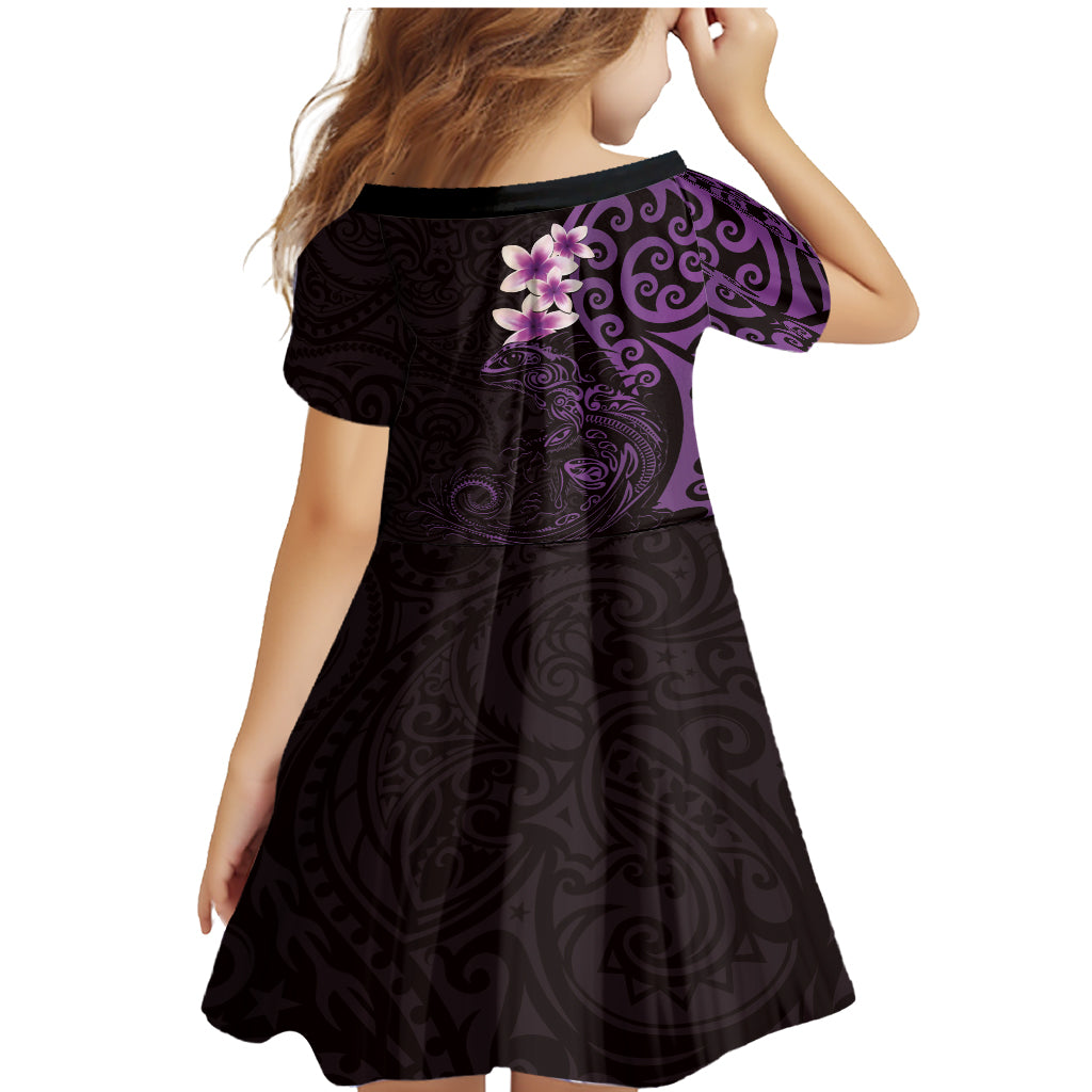 New Zealand Tuatara Plumeria Family Matching Mermaid Dress and Hawaiian Shirt Maori Purple Koru Tribal Tattoo