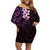 New Zealand Tuatara Plumeria Family Matching Off Shoulder Short Dress and Hawaiian Shirt Maori Purple Koru Tribal Tattoo