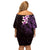 New Zealand Tuatara Plumeria Family Matching Off Shoulder Short Dress and Hawaiian Shirt Maori Purple Koru Tribal Tattoo