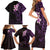 New Zealand Tuatara Plumeria Family Matching Short Sleeve Bodycon Dress and Hawaiian Shirt Maori Purple Koru Tribal Tattoo