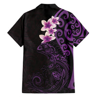 New Zealand Tuatara Plumeria Family Matching Tank Maxi Dress and Hawaiian Shirt Maori Purple Koru Tribal Tattoo