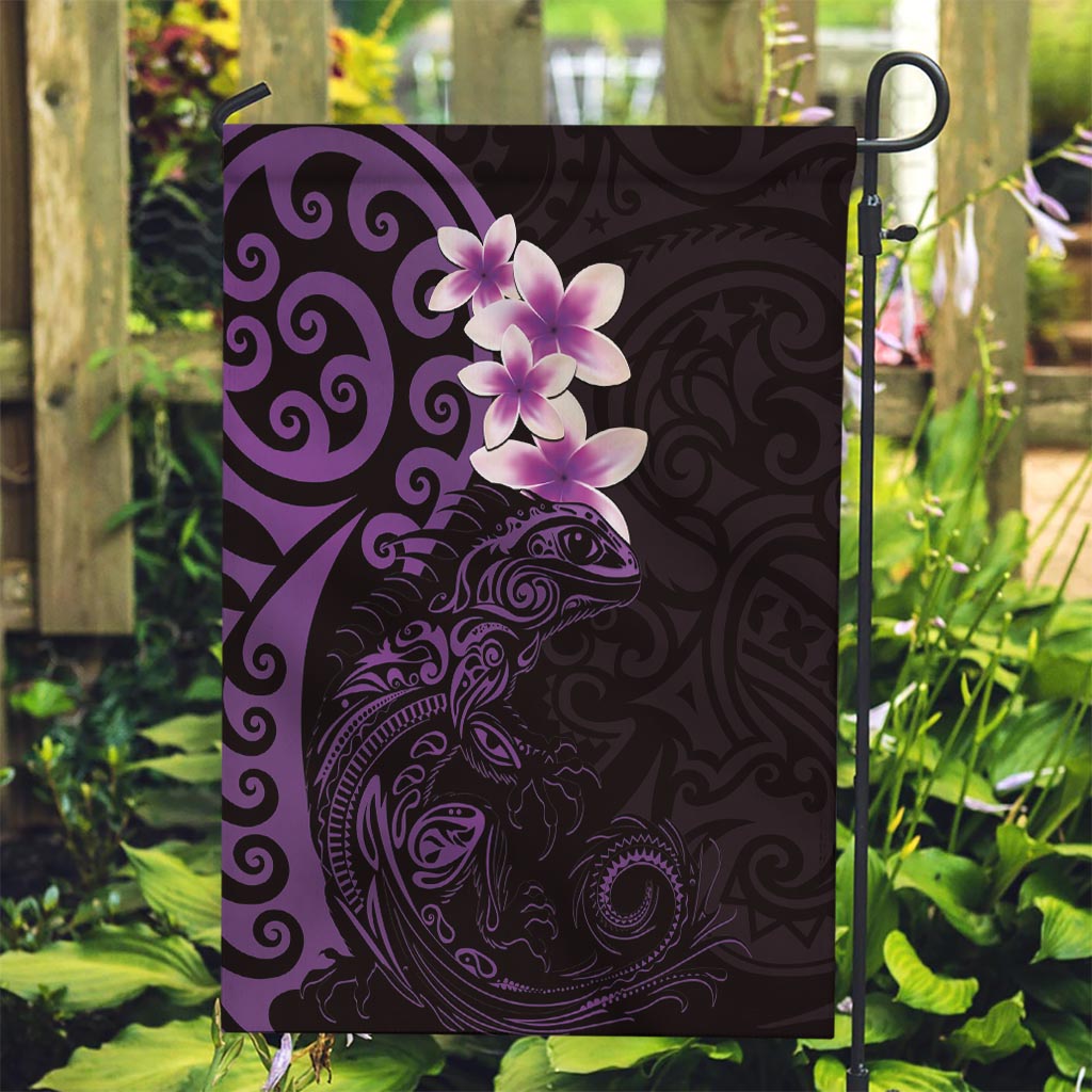 New Zealand Tuatara Plumeria Garden Flag Maori Purple Koru Tribal Tattoo LT01 Garden Flag Purple - Polynesian Pride