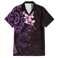 New Zealand Tuatara Plumeria Hawaiian Shirt Maori Purple Koru Tribal Tattoo LT01 Purple - Polynesian Pride