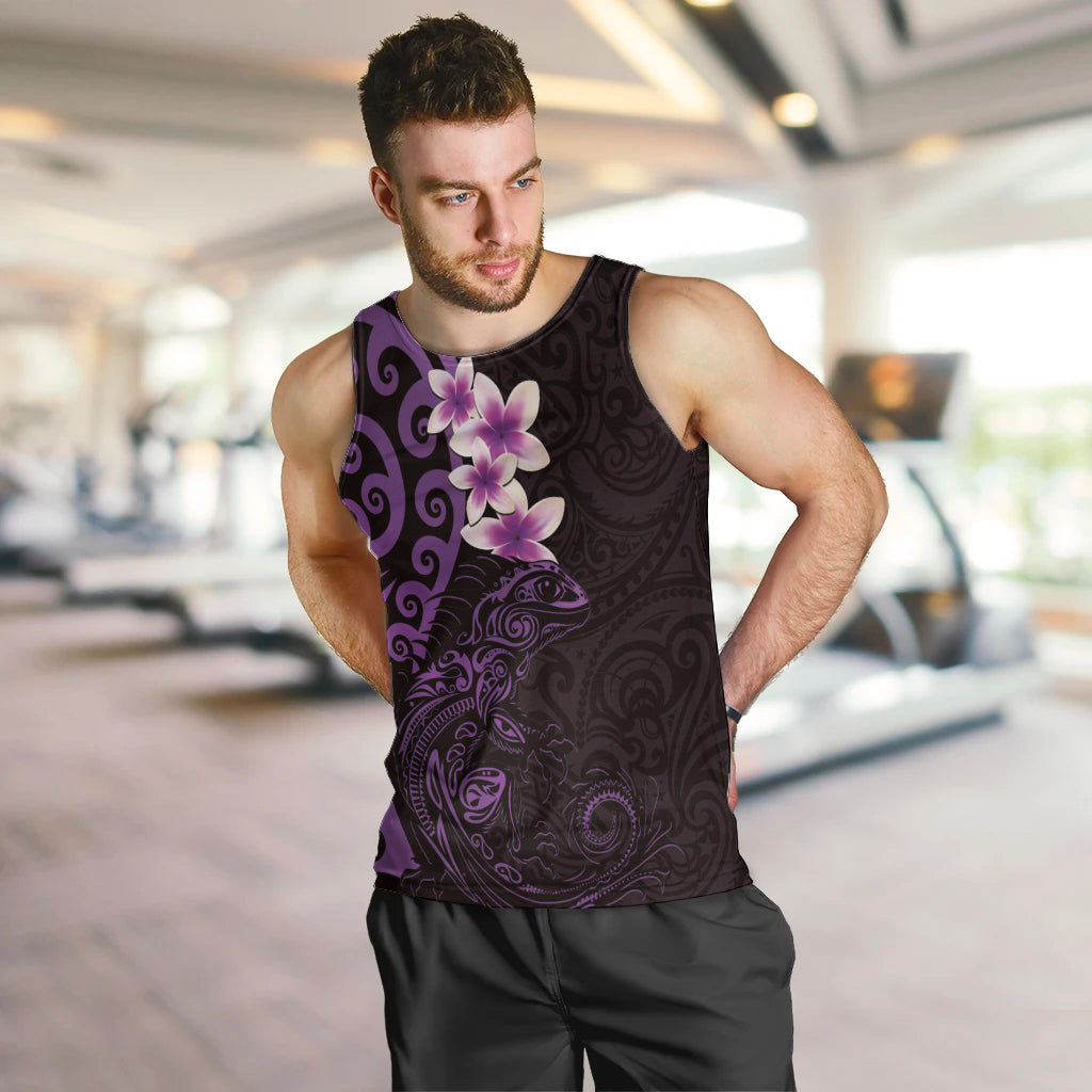 New Zealand Tuatara Plumeria Men Tank Top Maori Purple Koru Tribal Tattoo LT01 Purple - Polynesian Pride