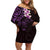 New Zealand Tuatara Plumeria Off Shoulder Short Dress Maori Purple Koru Tribal Tattoo
