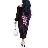 New Zealand Tuatara Plumeria Off The Shoulder Long Sleeve Dress Maori Purple Koru Tribal Tattoo
