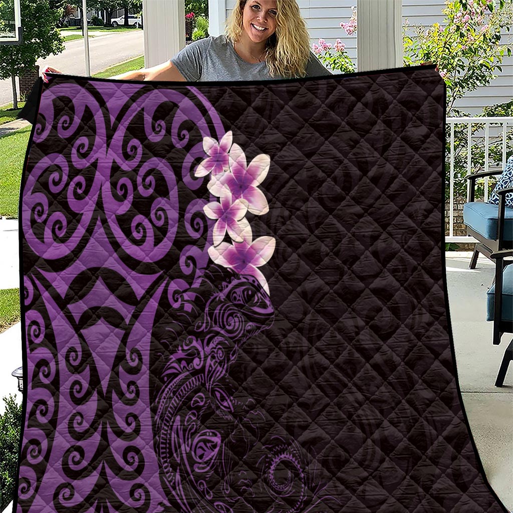 New Zealand Tuatara Plumeria Quilt Maori Purple Koru Tribal Tattoo