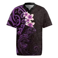 New Zealand Tuatara Plumeria Rugby Jersey Maori Purple Koru Tribal Tattoo