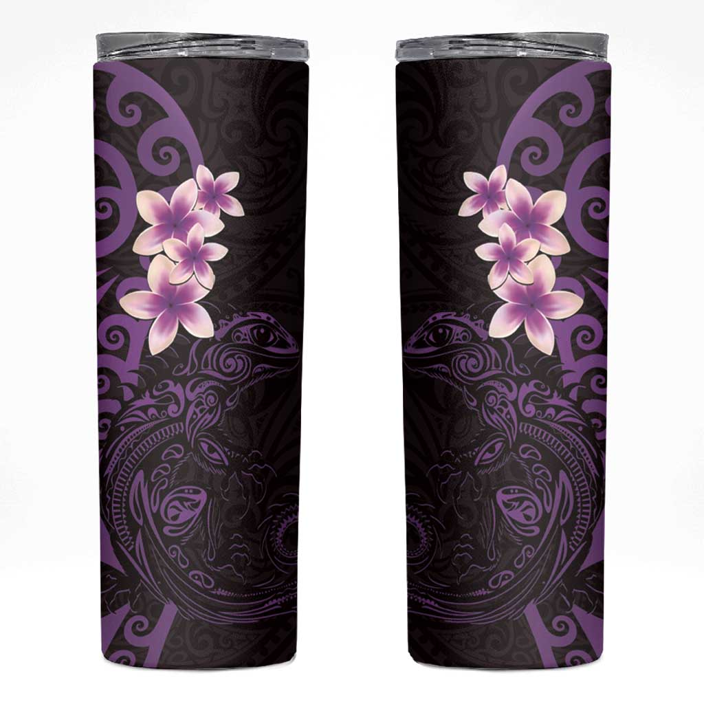 New Zealand Tuatara Plumeria Skinny Tumbler Maori Purple Koru Tribal Tattoo